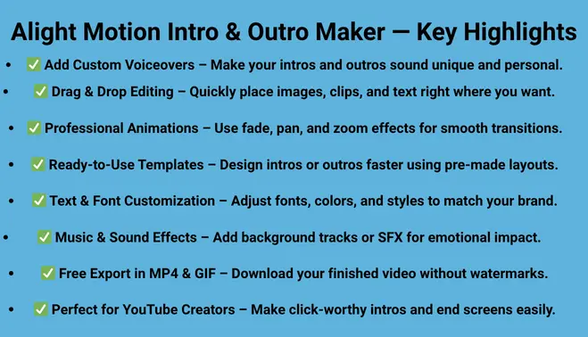 alight motion free intro & outro maker points