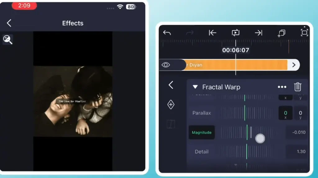 Alight Motion as a Video Lyrics Maker 2 fractal warp effect for lyrical video