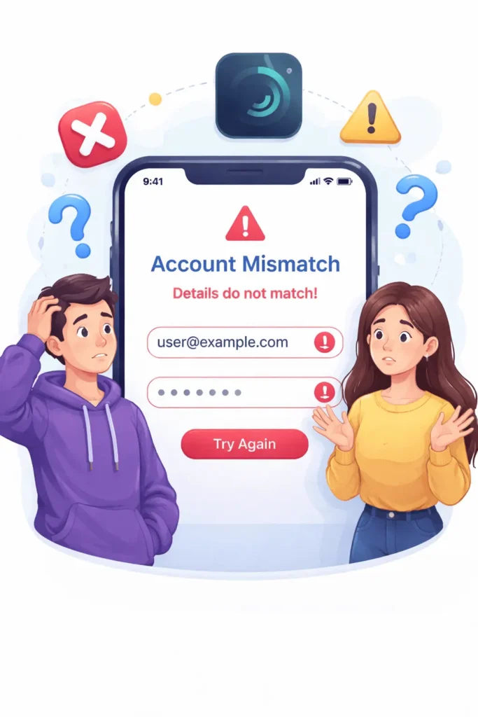 Alight Motion Subscription Explained: From Account Creation to Deletion 7 Alight Motion account mismatch error message example