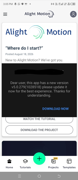 alight motion 5.0.278 asking for update to new version.image