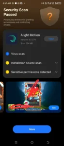 alight motion mod apk 5.0.279 showing the app passed security check